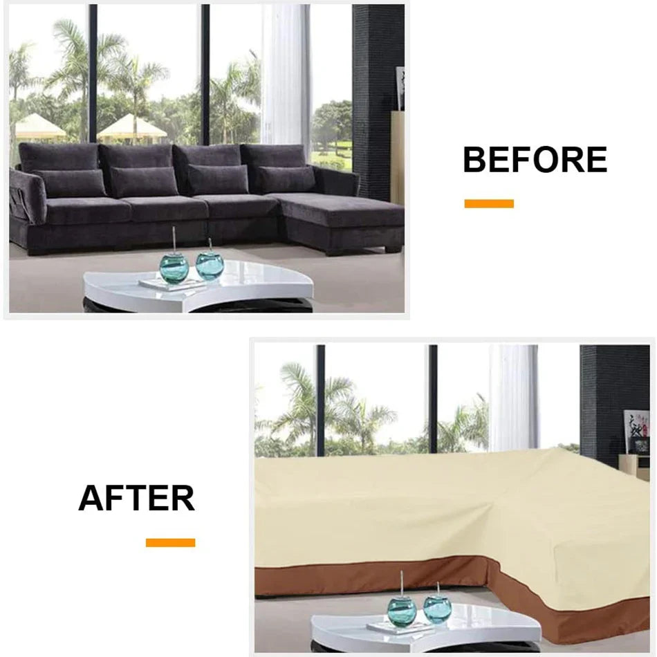 Sofa Decor Portsea L Shape Outdoor Sofa Cover lifestyle product image for water resistant outdoor sofa cover in the UK - 286x286cm / Beige