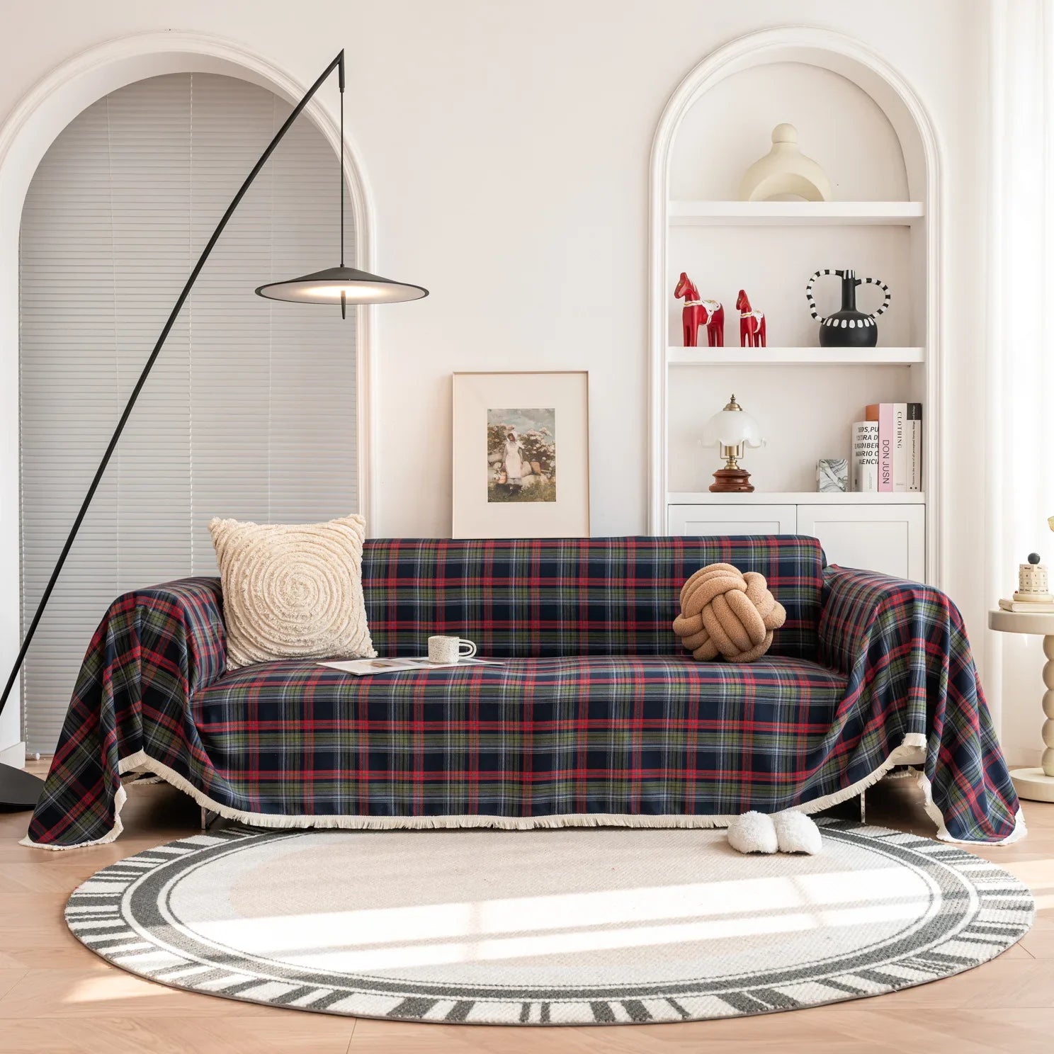 Sofa Decor Harper Plaid Sofa Cover lifestyle product image for stretch sofa cover in the UK - Coffee plaid / 180x340cm