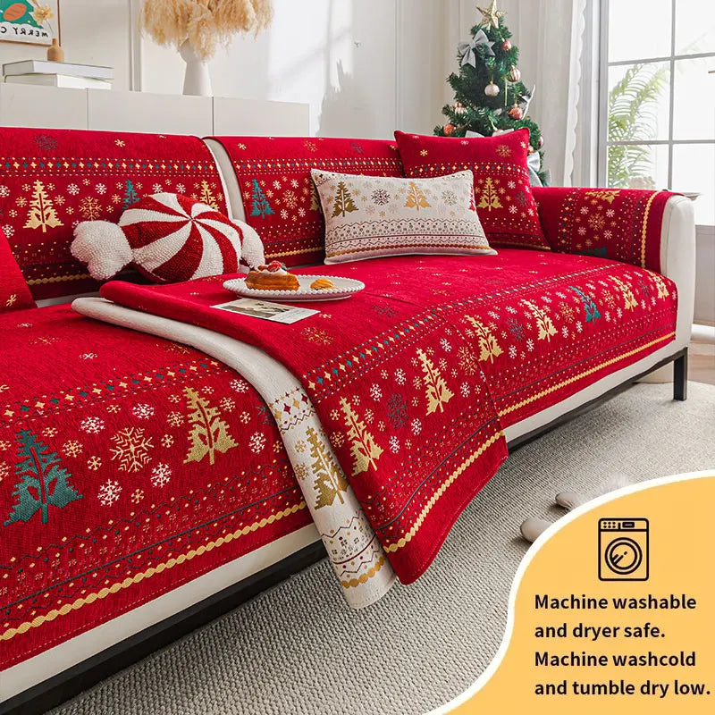 Sofa Decor Noel Festive Chenille Cushion Cover lifestyle product image for chenille sofa cushion cover in the UK - Grey / 90X180cm