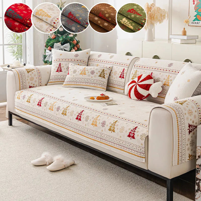 Sofa Decor Noel Festive Chenille Cushion Cover lifestyle product image for chenille sofa cushion cover in the UK - Green / 90*210cm