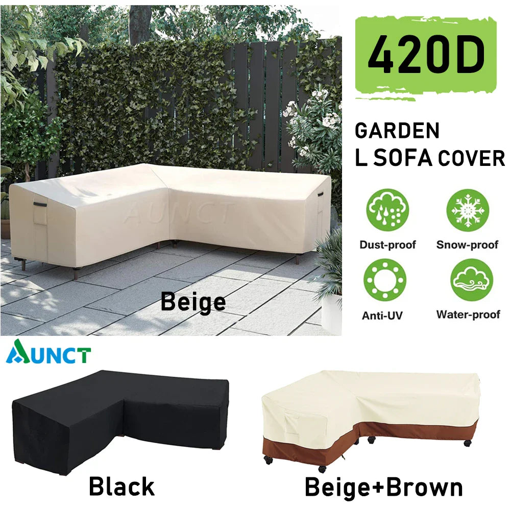 Sofa Decor Portsea L Shape Outdoor Sofa Cover lifestyle product image for water resistant outdoor sofa cover in the UK - 300x300cm / Beige-Brown