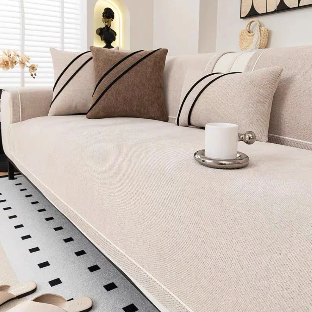 Sofa Decor Geneva Heavy Chenille Sofa Protector lifestyle product image for chenille sofa throw cover in the UK - Dark Grey / 90X70cm
