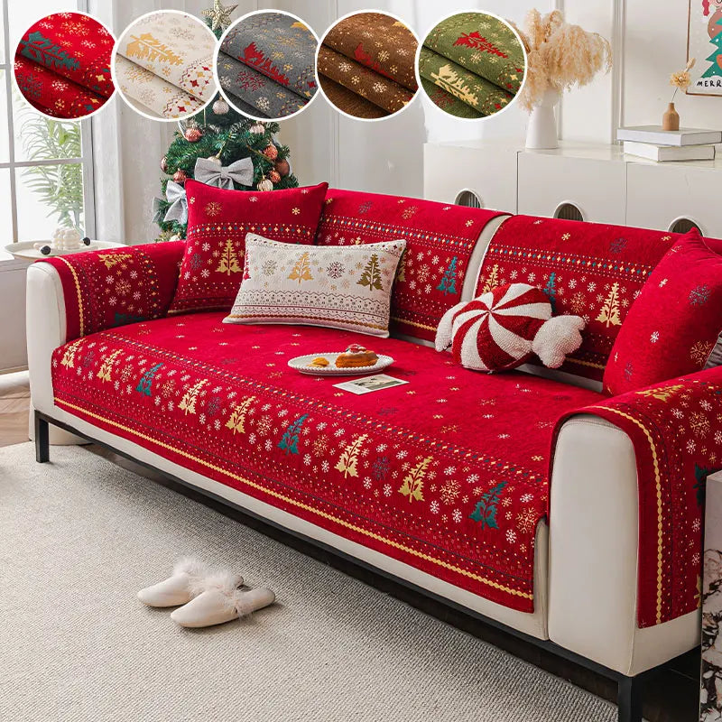 Sofa Decor Noel Festive Chenille Cushion Cover lifestyle product image for chenille sofa cushion cover in the UK - Brown / 45X45cm