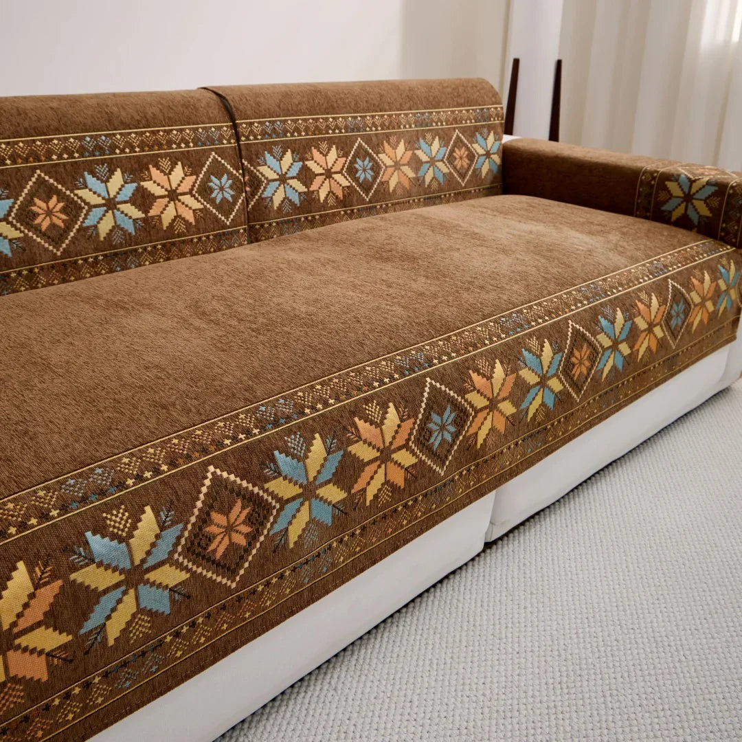 Sofa Decor Sorrento Jacquard Chenille Sofa Cover lifestyle product image for chenille sofa cover in the UK - Green / 70x180cm
