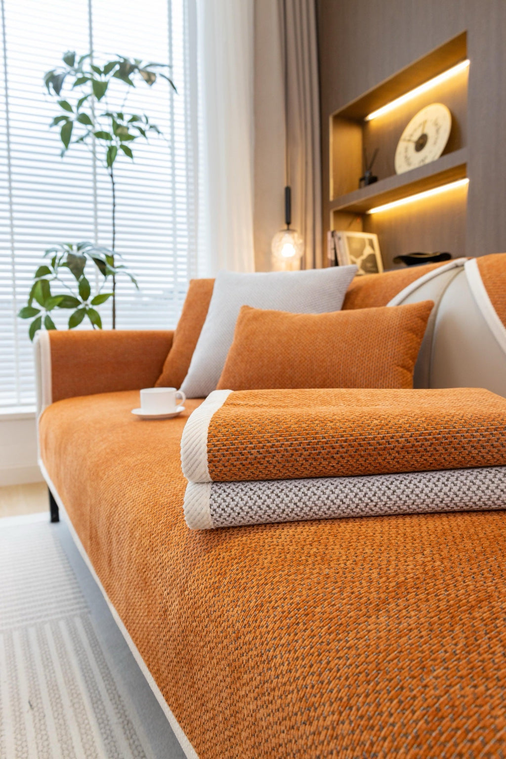 Sofa Decor Alessia Woven Chenille Sofa Seat Cover in Burnt Orange - detail image for chenille sofa cover pieces in the UK
