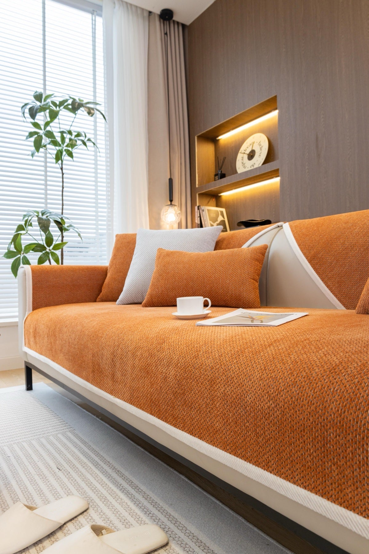 Sofa Decor Alessia Woven Chenille Sofa Seat Cover in Burnt Orange - detail image for chenille sofa cover pieces in the UK
