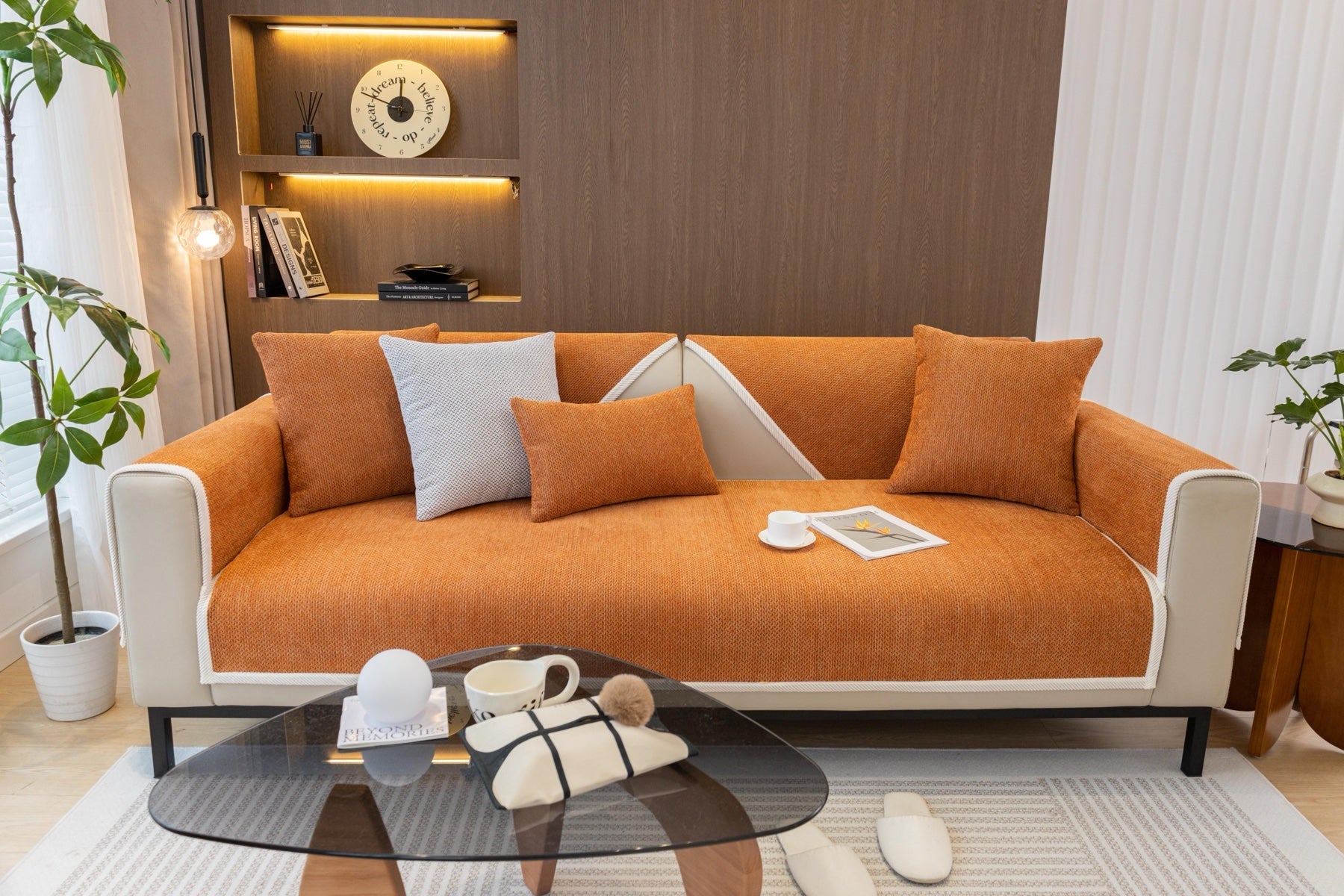 Sofa Decor Alessia Woven Chenille Sofa Seat Cover in Burnt Orange - detail image for chenille sofa cover pieces in the UK