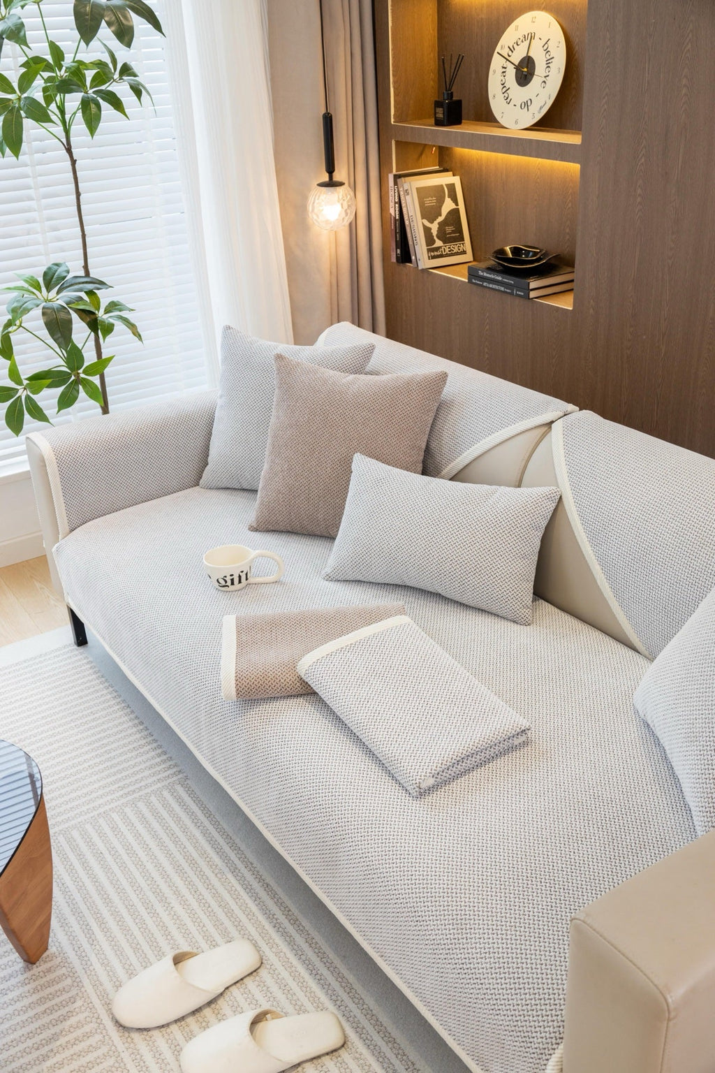 Sofa Decor Alessia Woven Chenille Sofa Seat Cover in Ivory Grey - detail image for chenille sofa cover pieces in the UK