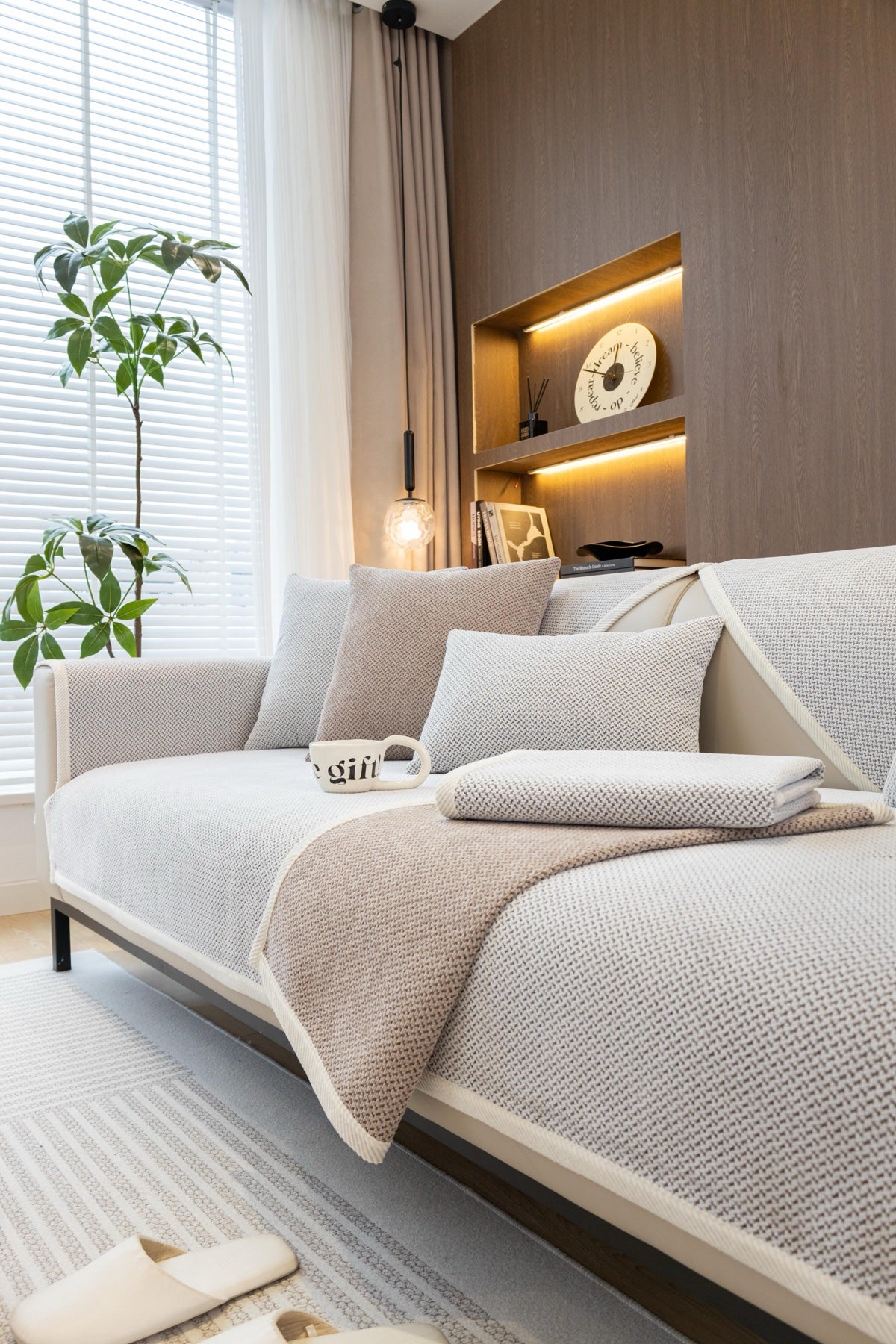 Sofa Decor Alessia Woven Chenille Sofa Seat Cover in Ivory Grey - detail image for chenille sofa cover pieces in the UK