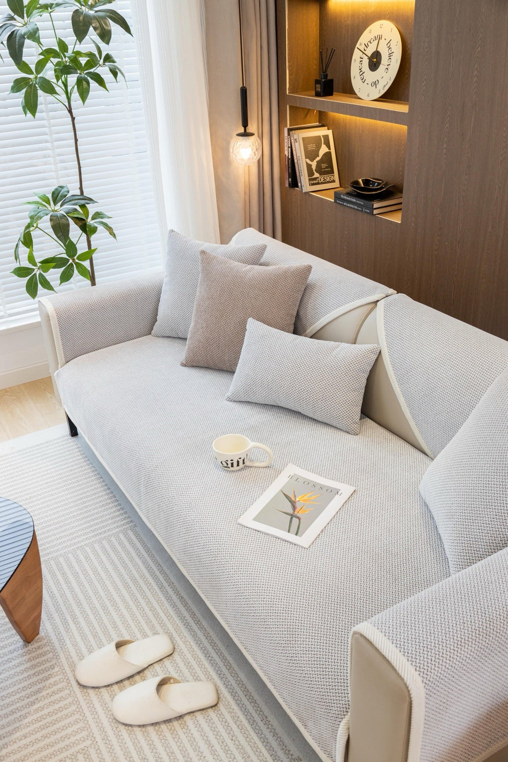 Sofa Decor Alessia Woven Chenille Sofa Seat Cover in Ivory Grey - detail image for chenille sofa cover pieces in the UK