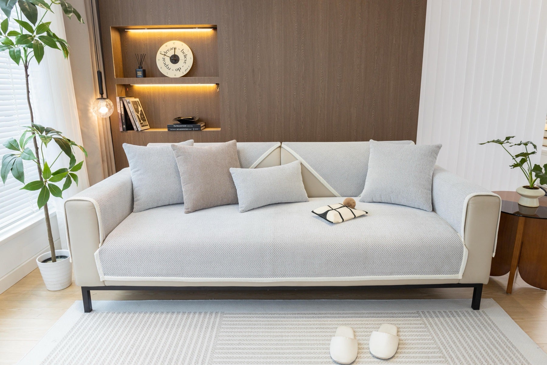 Sofa Decor Alessia Woven Chenille Sofa Seat Cover in Ivory Grey - detail image for chenille sofa cover pieces in the UK