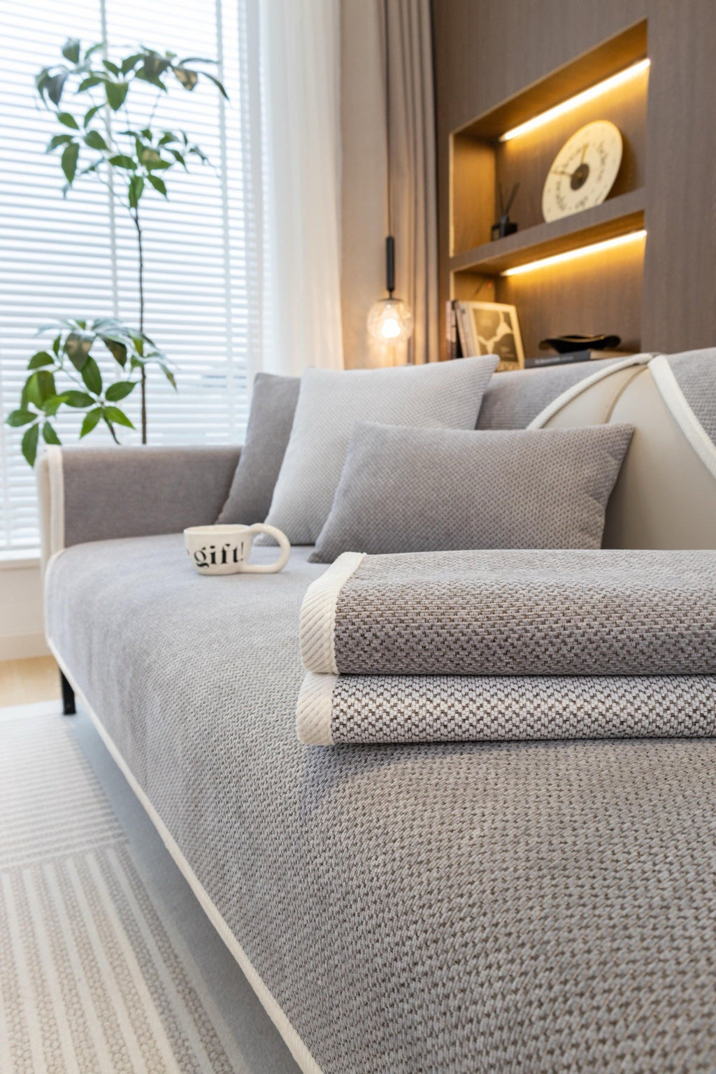 Sofa Decor Alessia Woven Chenille Sofa Seat Cover in Silver Grey - detail image for chenille sofa cover pieces in the UK
