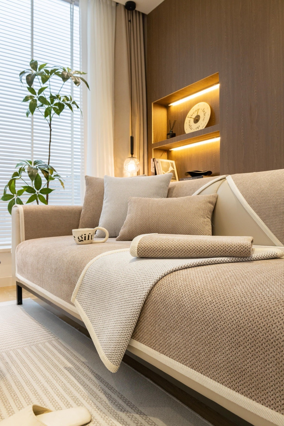Sofa Decor Alessia Woven Chenille Sofa Seat Cover in Warm Beige - detail image for chenille sofa cover pieces in the UK
