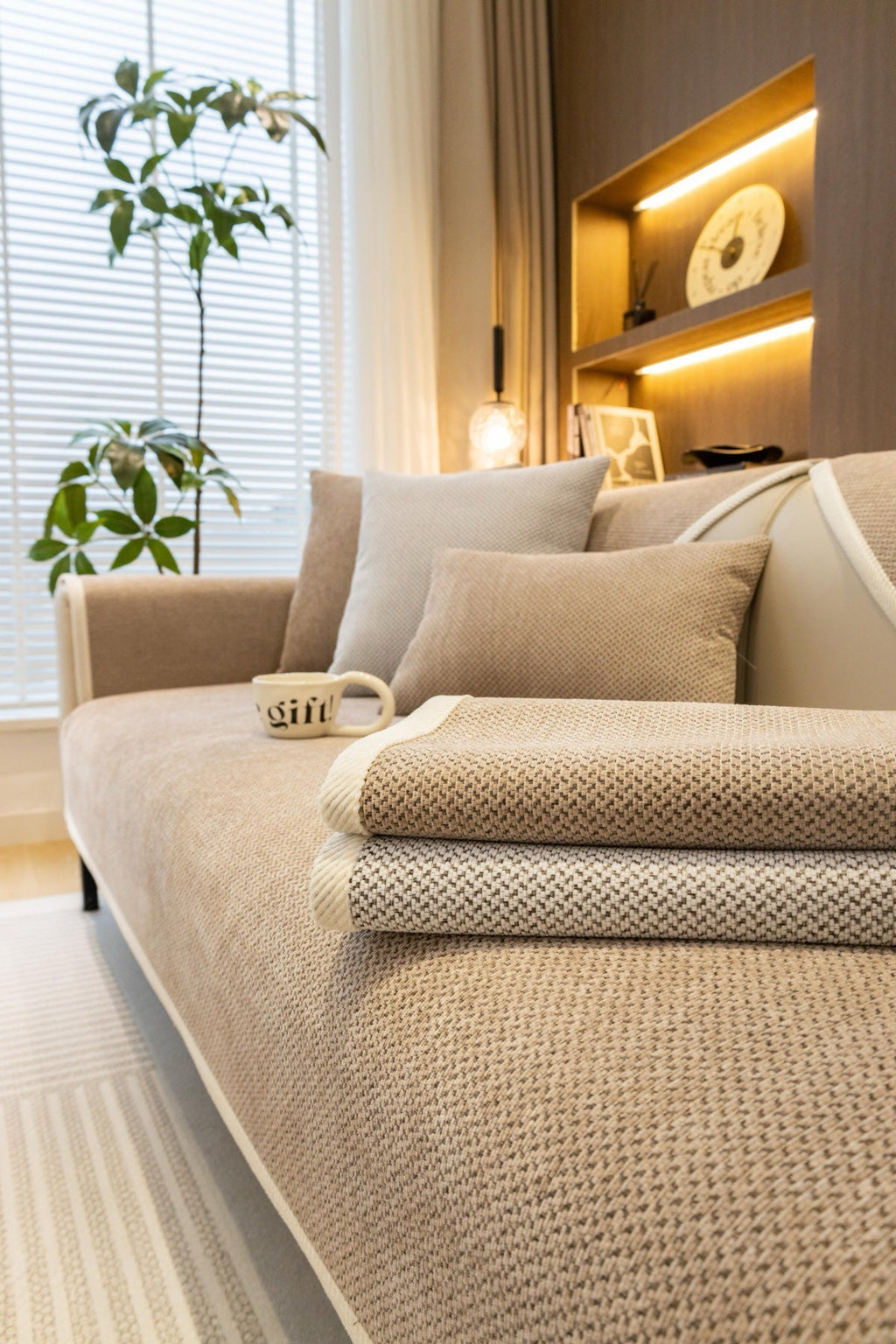 Sofa Decor Alessia Woven Chenille Sofa Seat Cover in Warm Beige - detail image for chenille sofa cover pieces in the UK