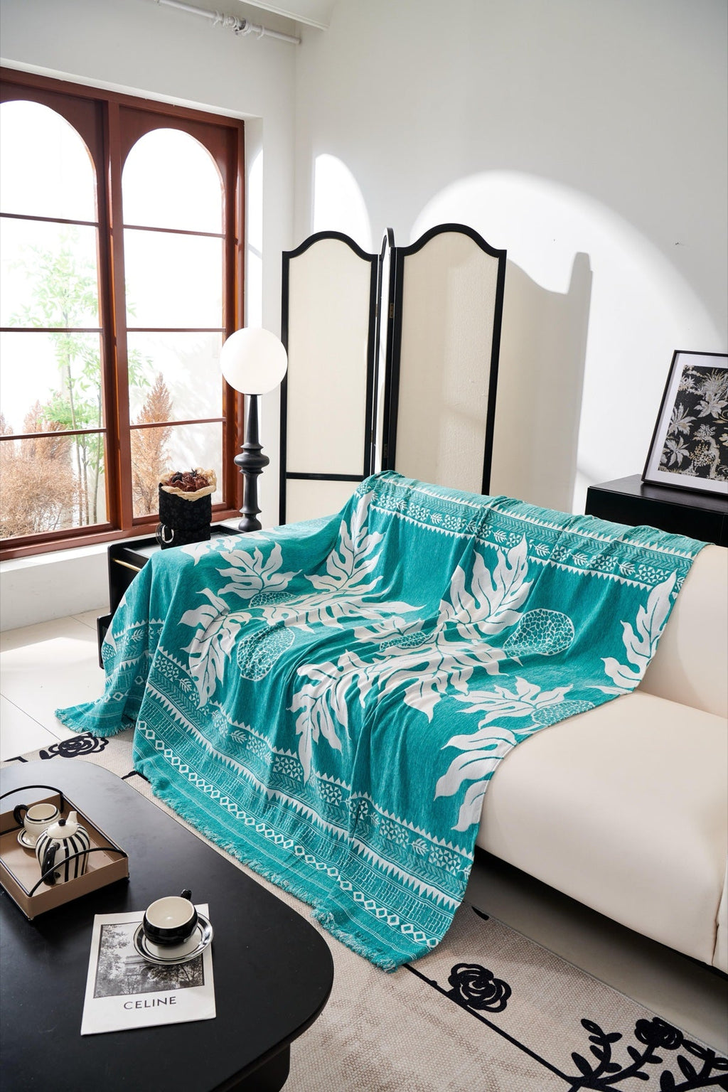 Sofa Decor Amalfi Palm Jacquard Sofa Throw Cover in Aqua Palm - palm jacquard sofa throw cover styled couch cover in the UK, image 29