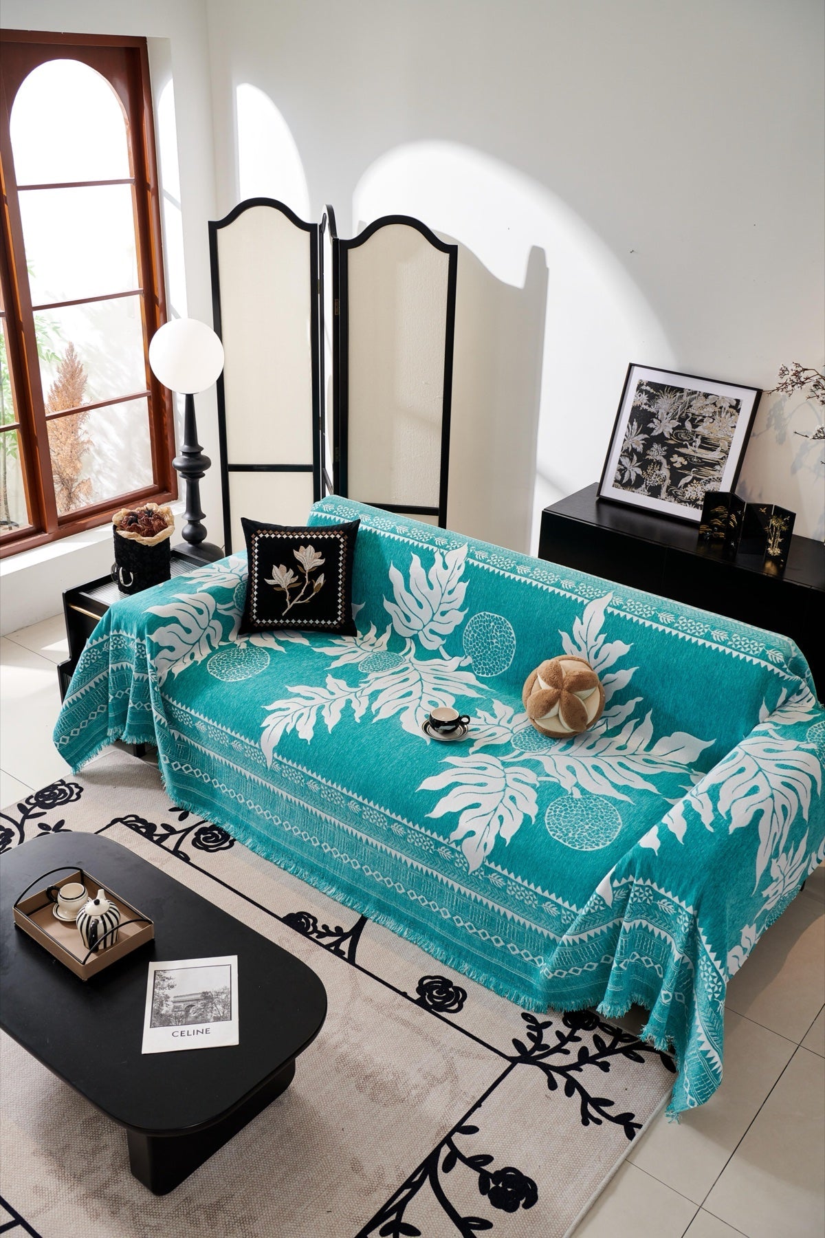 Sofa Decor Amalfi Palm Jacquard Sofa Throw Cover in Aqua Palm - palm jacquard sofa throw cover full sofa styling in the UK, image 35