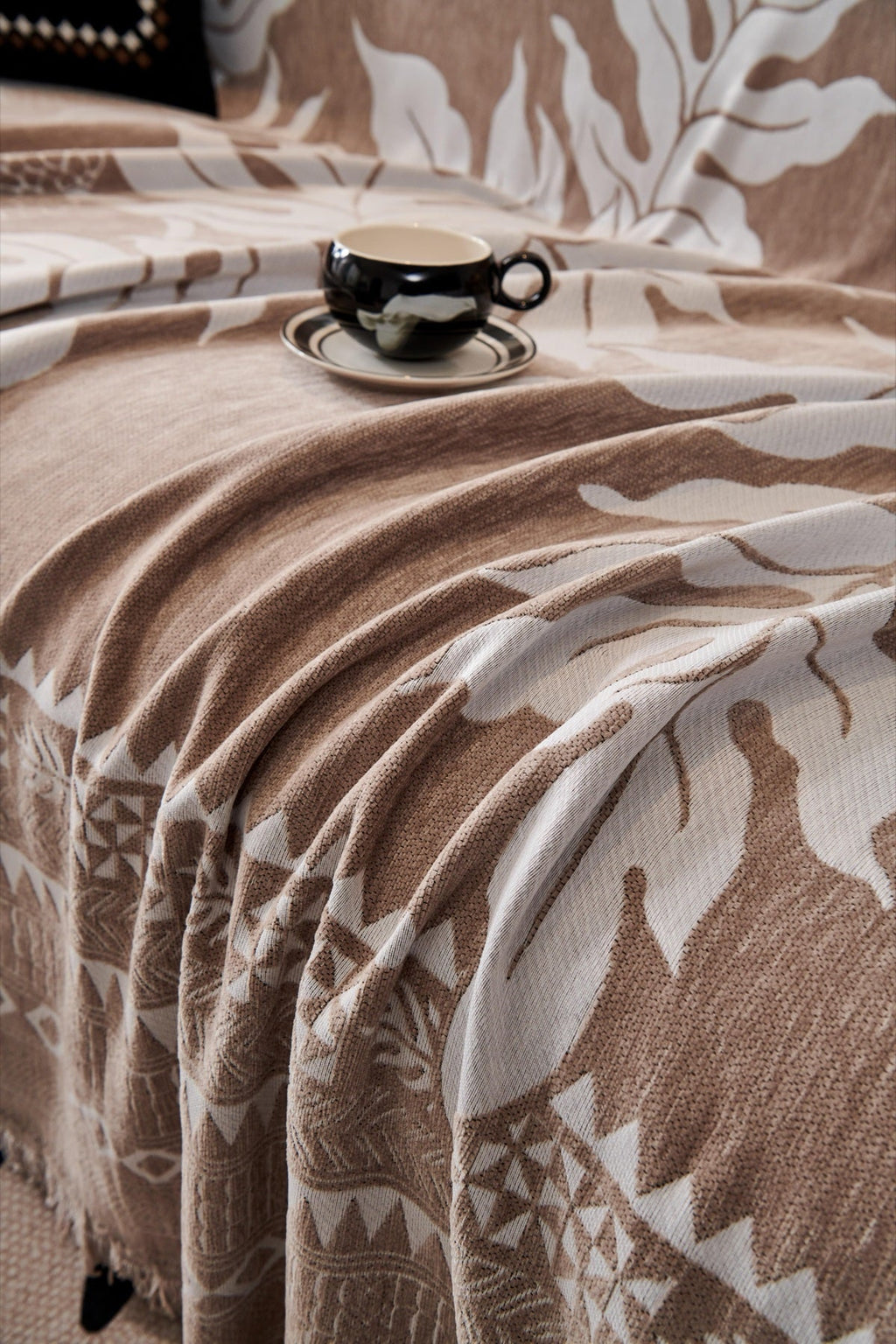Sofa Decor Amalfi Palm Jacquard Sofa Throw Cover in Mocha Palm - palm jacquard sofa throw cover styled couch cover in the UK, image 16