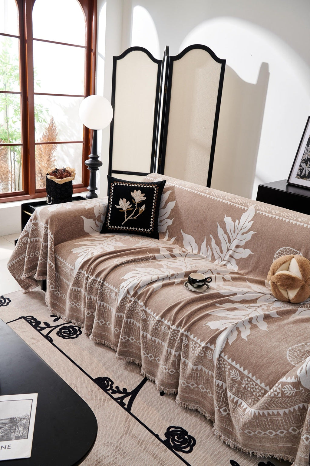 Sofa Decor Amalfi Palm Jacquard Sofa Throw Cover in Mocha Palm - palm jacquard sofa throw cover styled couch cover in the UK, image 17
