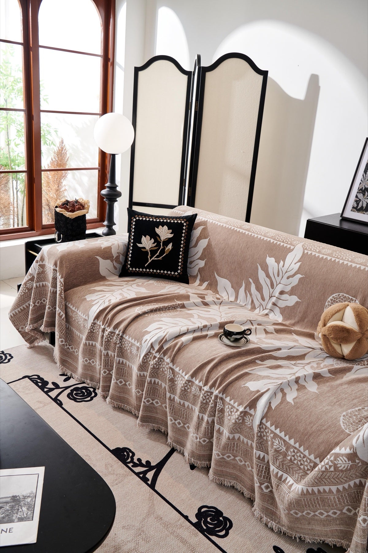 Sofa Decor Amalfi Palm Jacquard Sofa Throw Cover in Mocha Palm - palm jacquard sofa throw cover styled couch cover in the UK, image 17