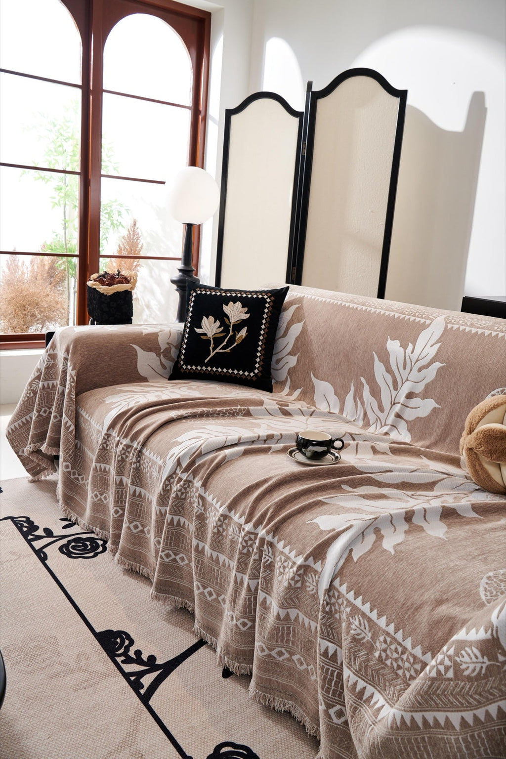 Sofa Decor Amalfi Palm Jacquard Sofa Throw Cover in Mocha Palm - palm jacquard sofa throw cover styled couch cover in the UK, image 18