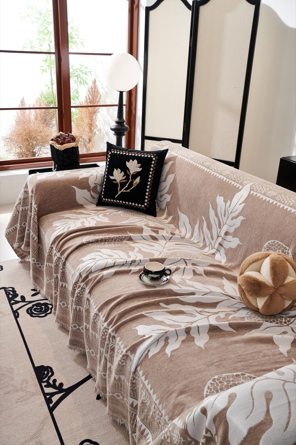 Sofa Decor Amalfi Palm Jacquard Sofa Throw Cover in Mocha Palm - palm jacquard sofa throw cover styled couch cover in the UK, image 19