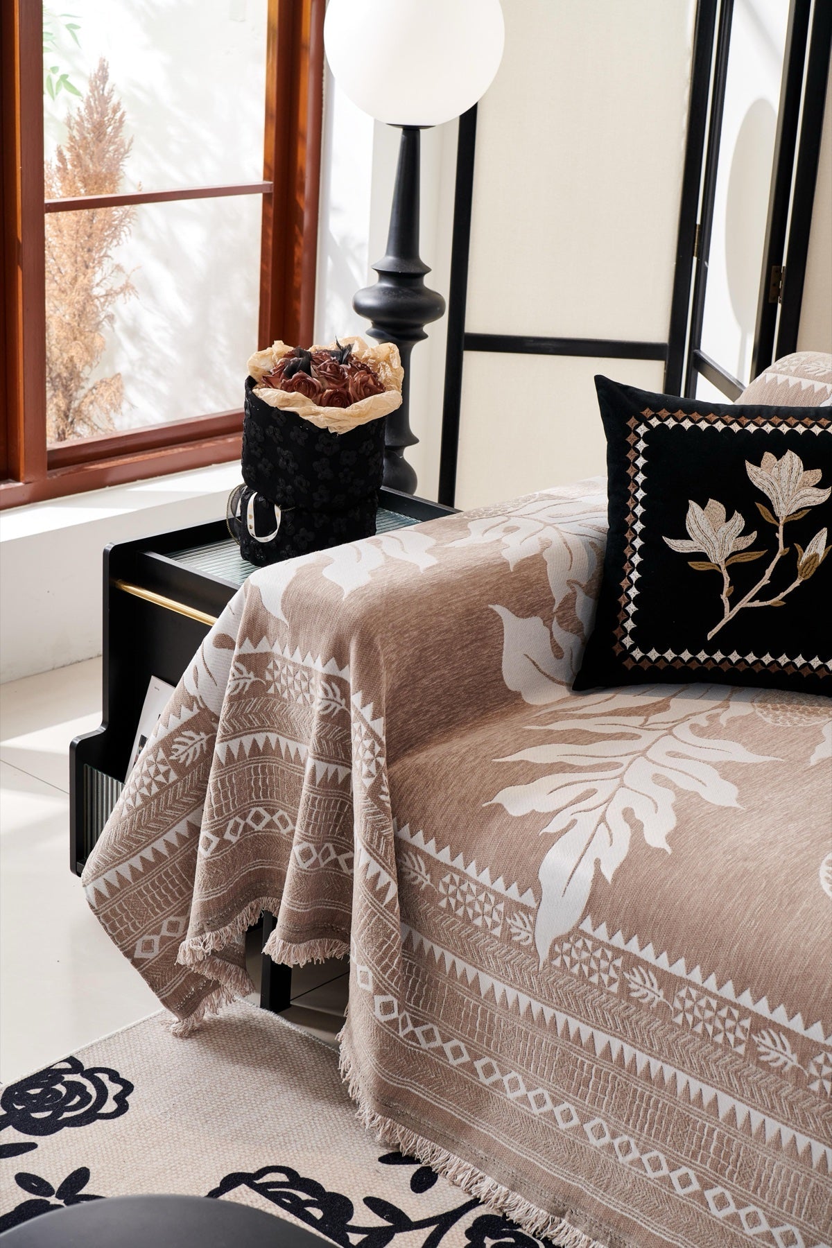 Sofa Decor Amalfi Palm Jacquard Sofa Throw Cover in Mocha Palm - palm jacquard sofa throw cover styled couch cover in the UK, image 20