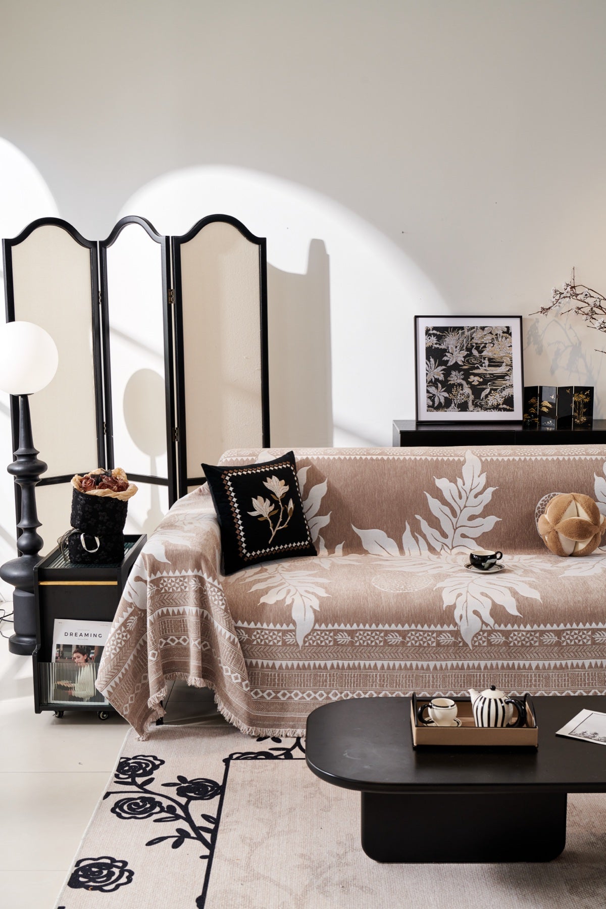 Sofa Decor Amalfi Palm Jacquard Sofa Throw Cover in Mocha Palm - palm jacquard sofa throw cover full sofa styling in the UK, image 21