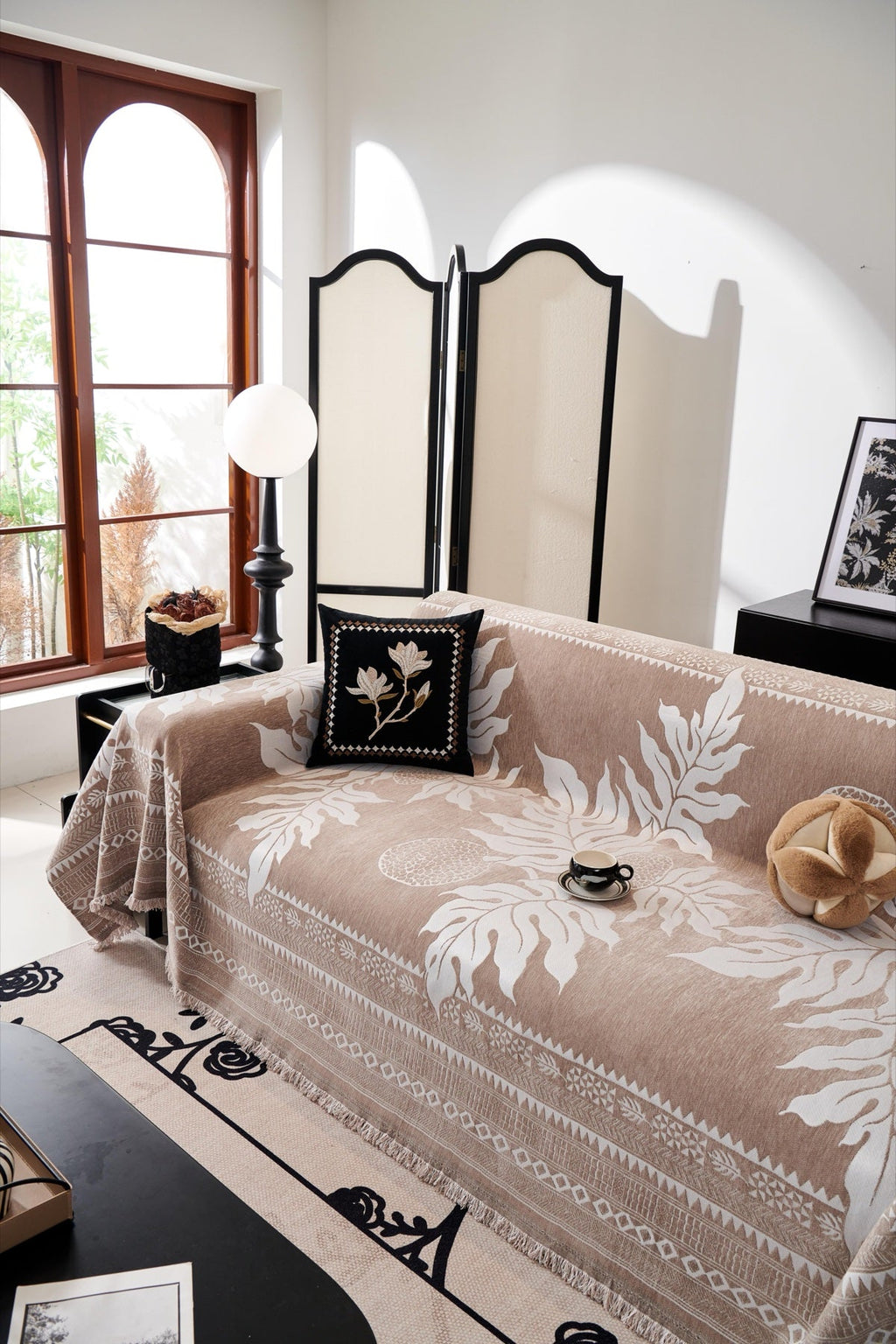 Sofa Decor Amalfi Palm Jacquard Sofa Throw Cover in Mocha Palm - palm jacquard sofa throw cover styled couch cover in the UK, image 22