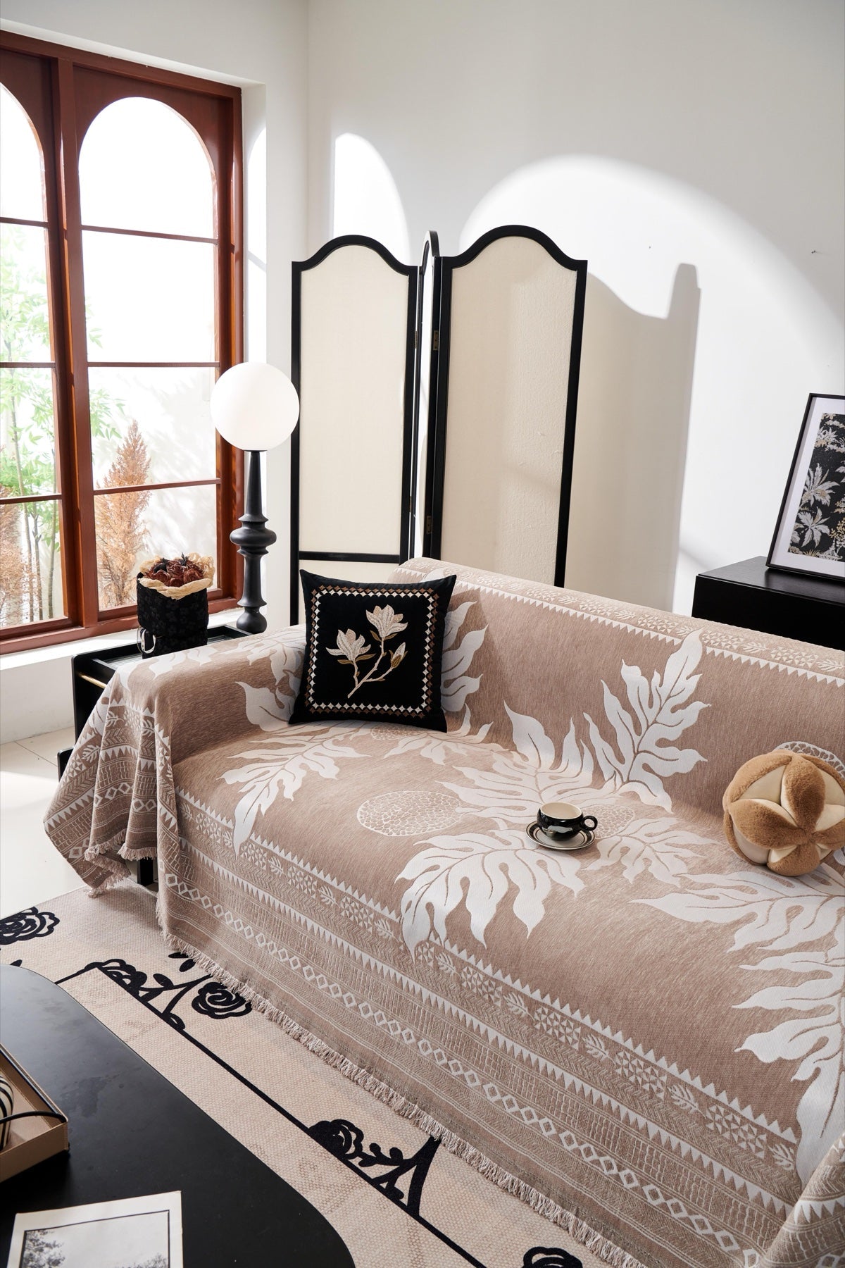Sofa Decor Amalfi Palm Jacquard Sofa Throw Cover in Mocha Palm - palm jacquard sofa throw cover styled couch cover in the UK, image 22