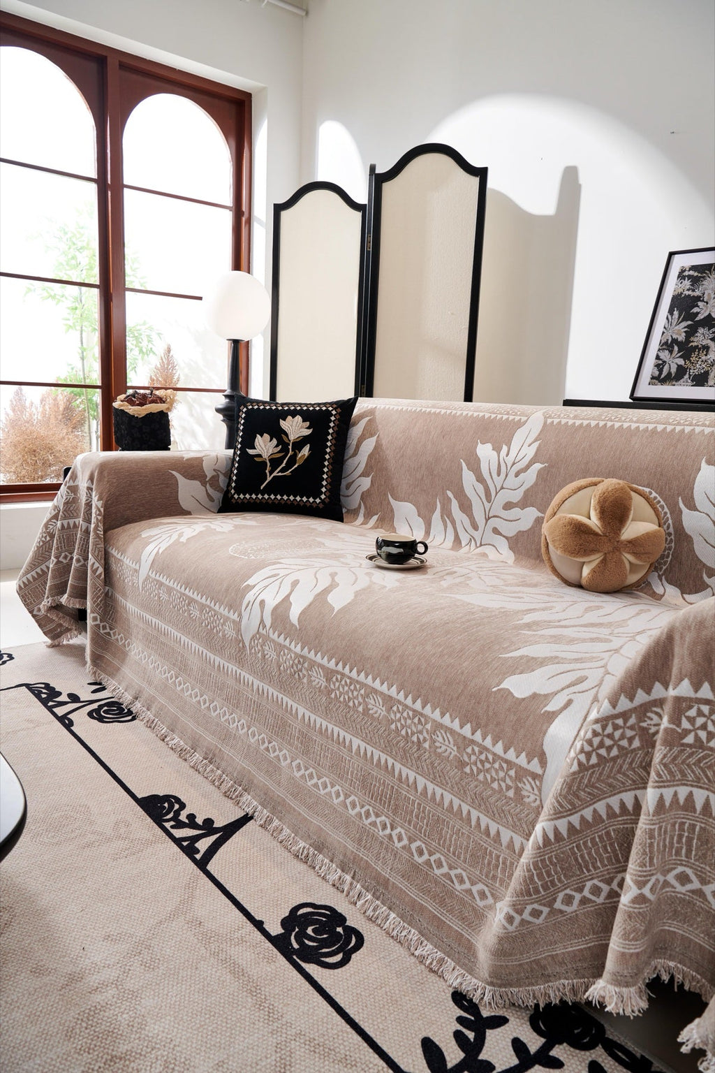 Sofa Decor Amalfi Palm Jacquard Sofa Throw Cover in Mocha Palm - palm jacquard sofa throw cover styled couch cover in the UK, image 23