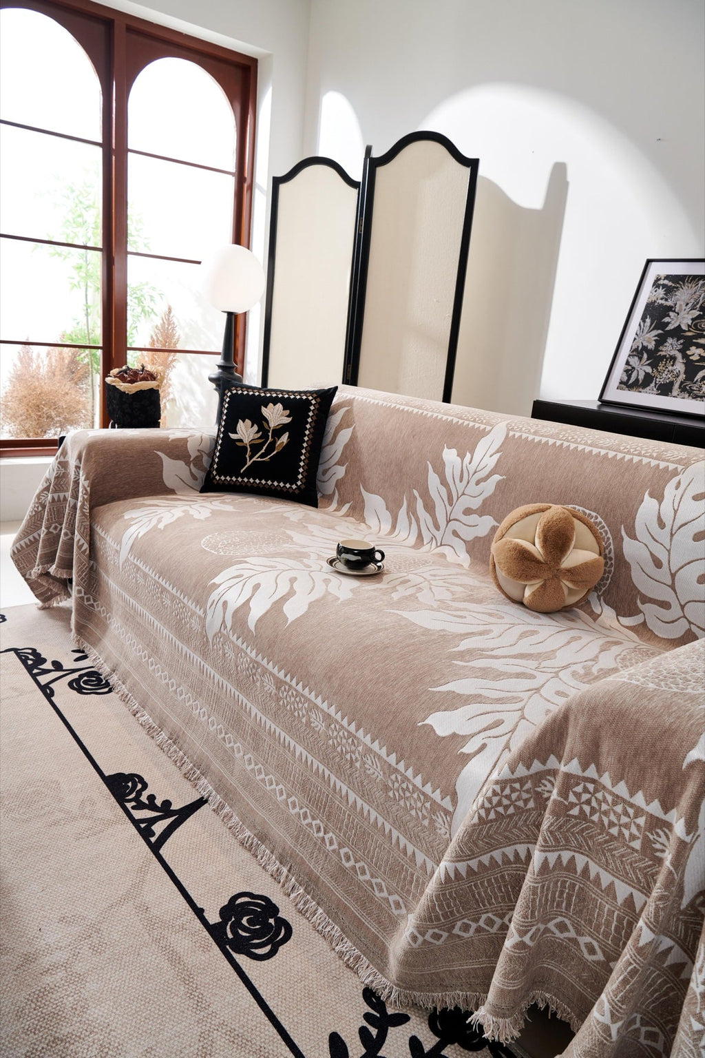 Sofa Decor Amalfi Palm Jacquard Sofa Throw Cover in Mocha Palm - palm jacquard sofa throw cover styled couch cover in the UK, image 24