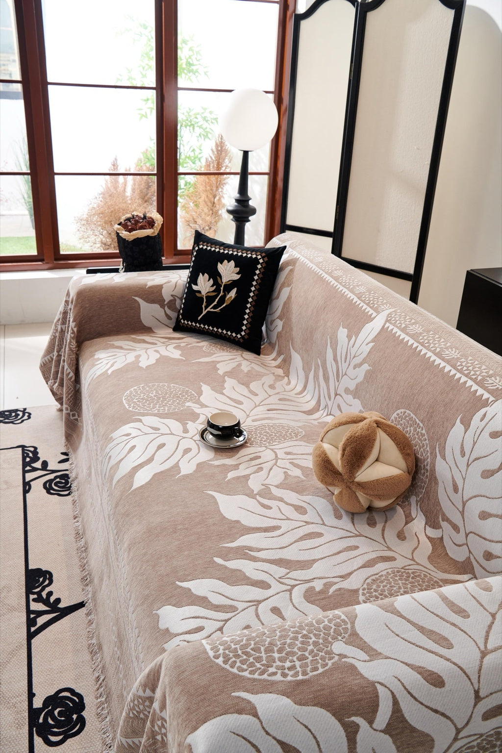 Sofa Decor Amalfi Palm Jacquard Sofa Throw Cover in Mocha Palm - palm jacquard sofa throw cover styled couch cover in the UK, image 25