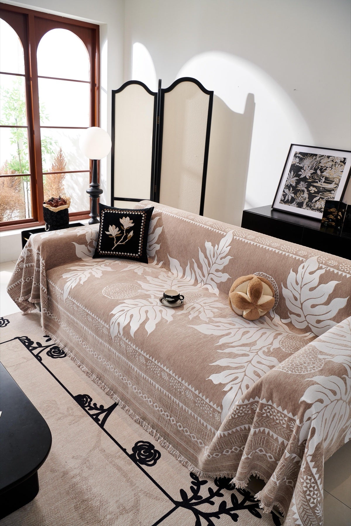 Sofa Decor Amalfi Palm Jacquard Sofa Throw Cover in Mocha Palm - palm jacquard sofa throw cover styled couch cover in the UK, image 26