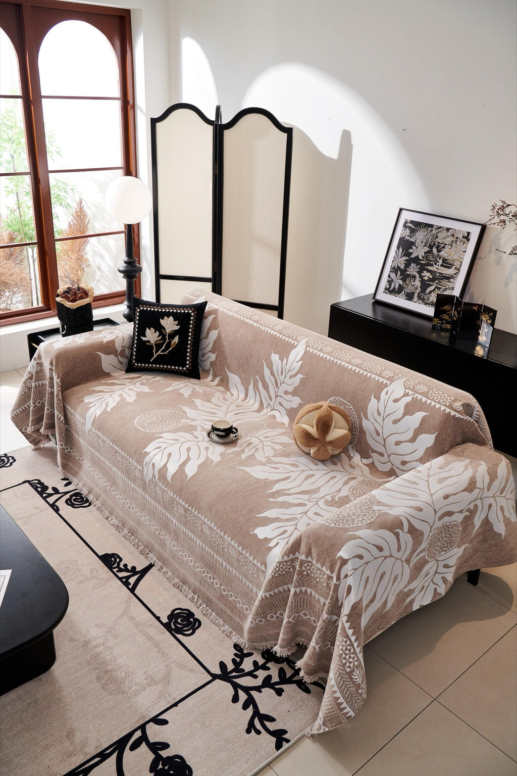 Sofa Decor Amalfi Palm Jacquard Sofa Throw Cover in Mocha Palm - palm jacquard sofa throw cover full sofa styling in the UK, image 27