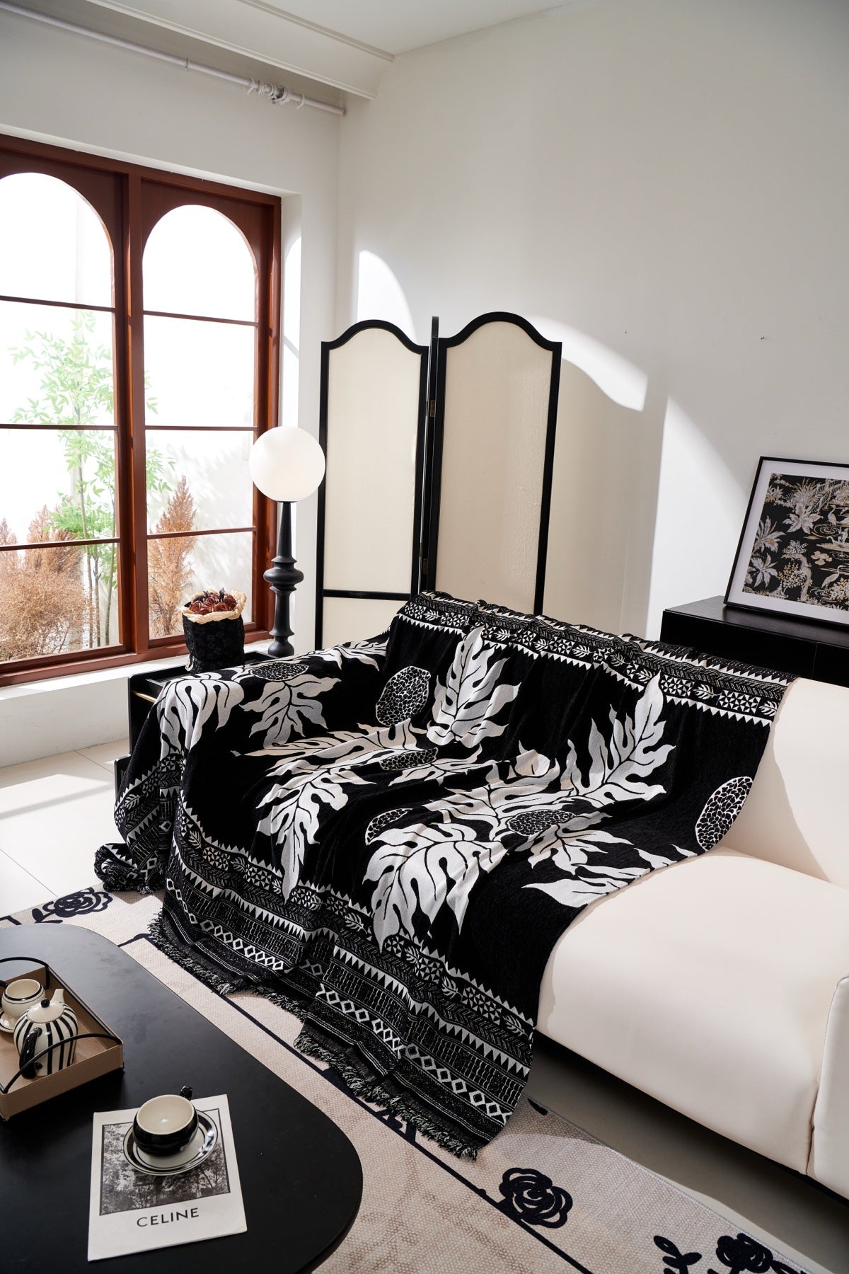 Sofa Decor Amalfi Palm Jacquard Sofa Throw Cover in Noir Palm - palm jacquard sofa throw cover styled couch cover in the UK, image 37