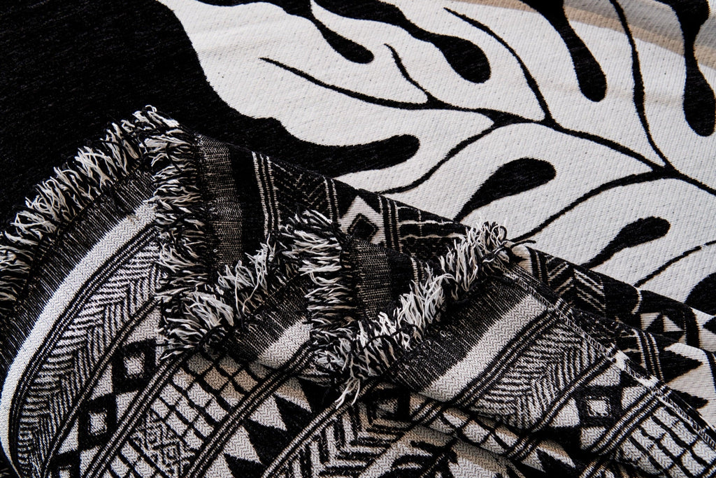 Sofa Decor Amalfi Palm Jacquard Sofa Throw Cover in Noir Palm - palm jacquard sofa throw cover fabric and edge detail in the UK, image 38