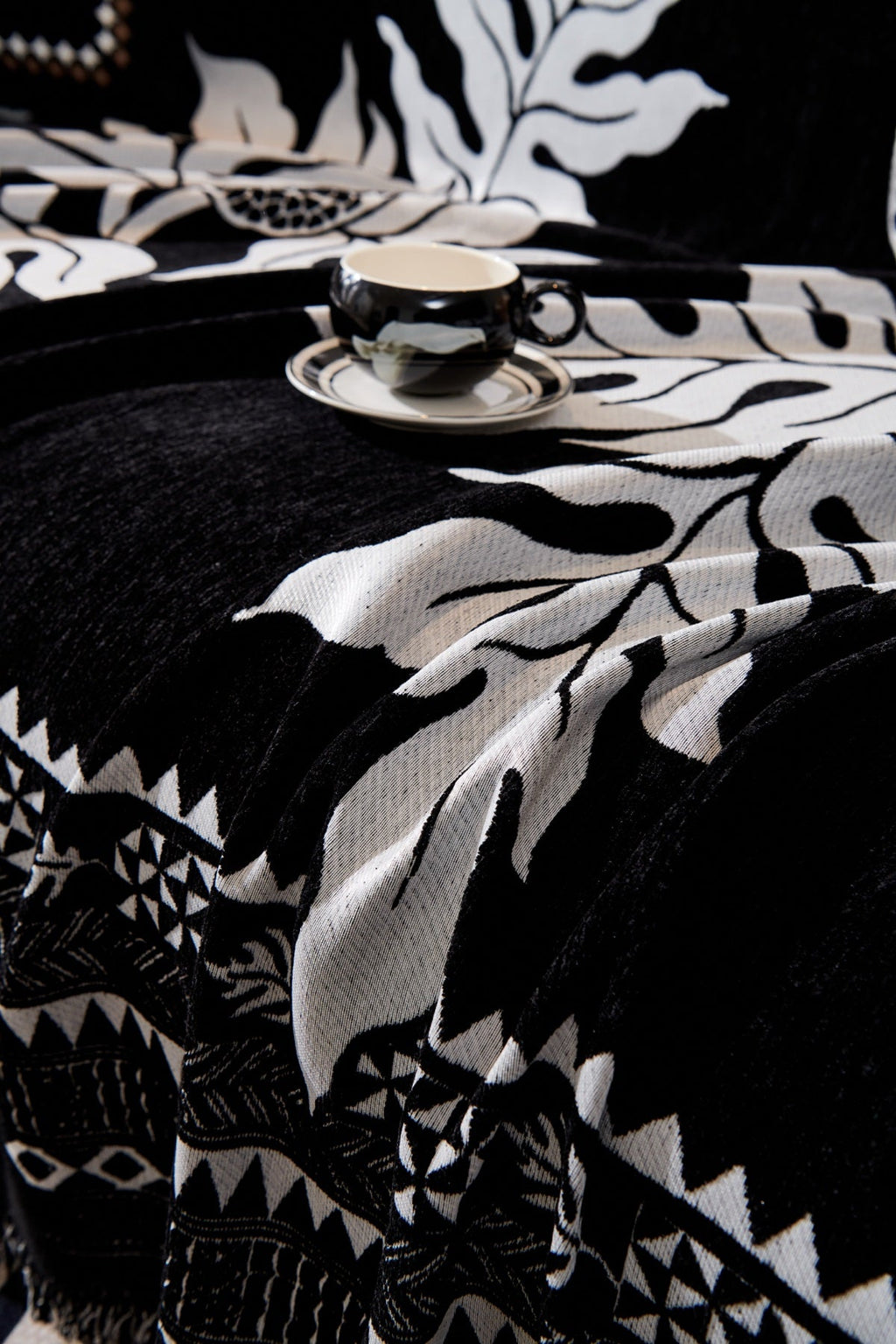 Sofa Decor Amalfi Palm Jacquard Sofa Throw Cover in Noir Palm - palm jacquard sofa throw cover styled couch cover in the UK, image 40