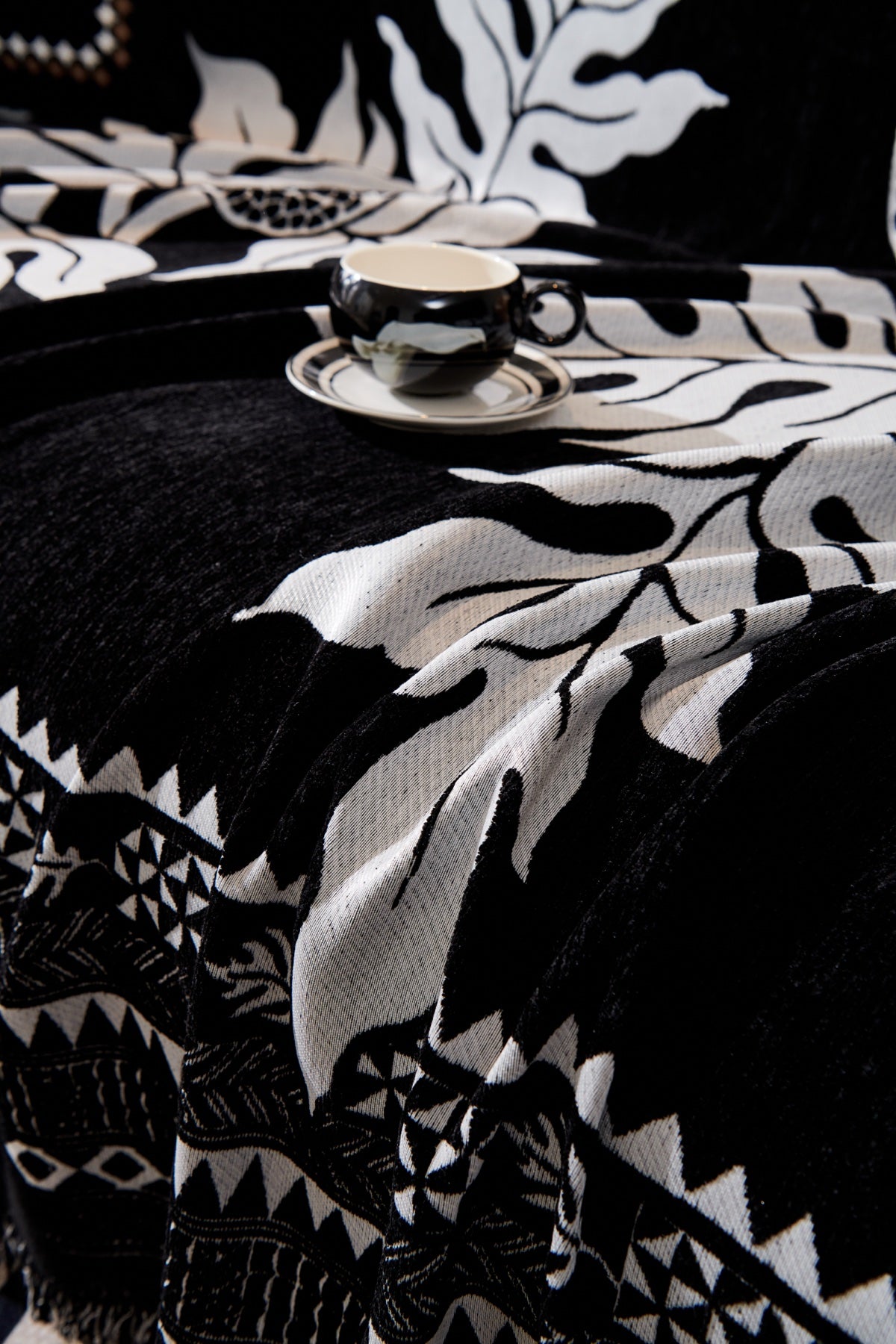 Sofa Decor Amalfi Palm Jacquard Sofa Throw Cover in Noir Palm - palm jacquard sofa throw cover styled couch cover in the UK, image 40