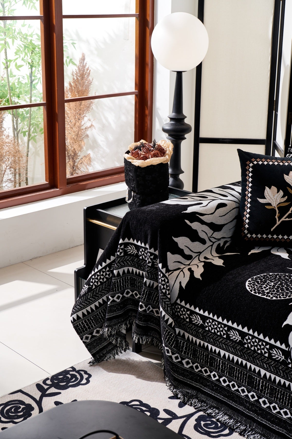 Sofa Decor Amalfi Palm Jacquard Sofa Throw Cover in Noir Palm - palm jacquard sofa throw cover styled couch cover in the UK, image 42