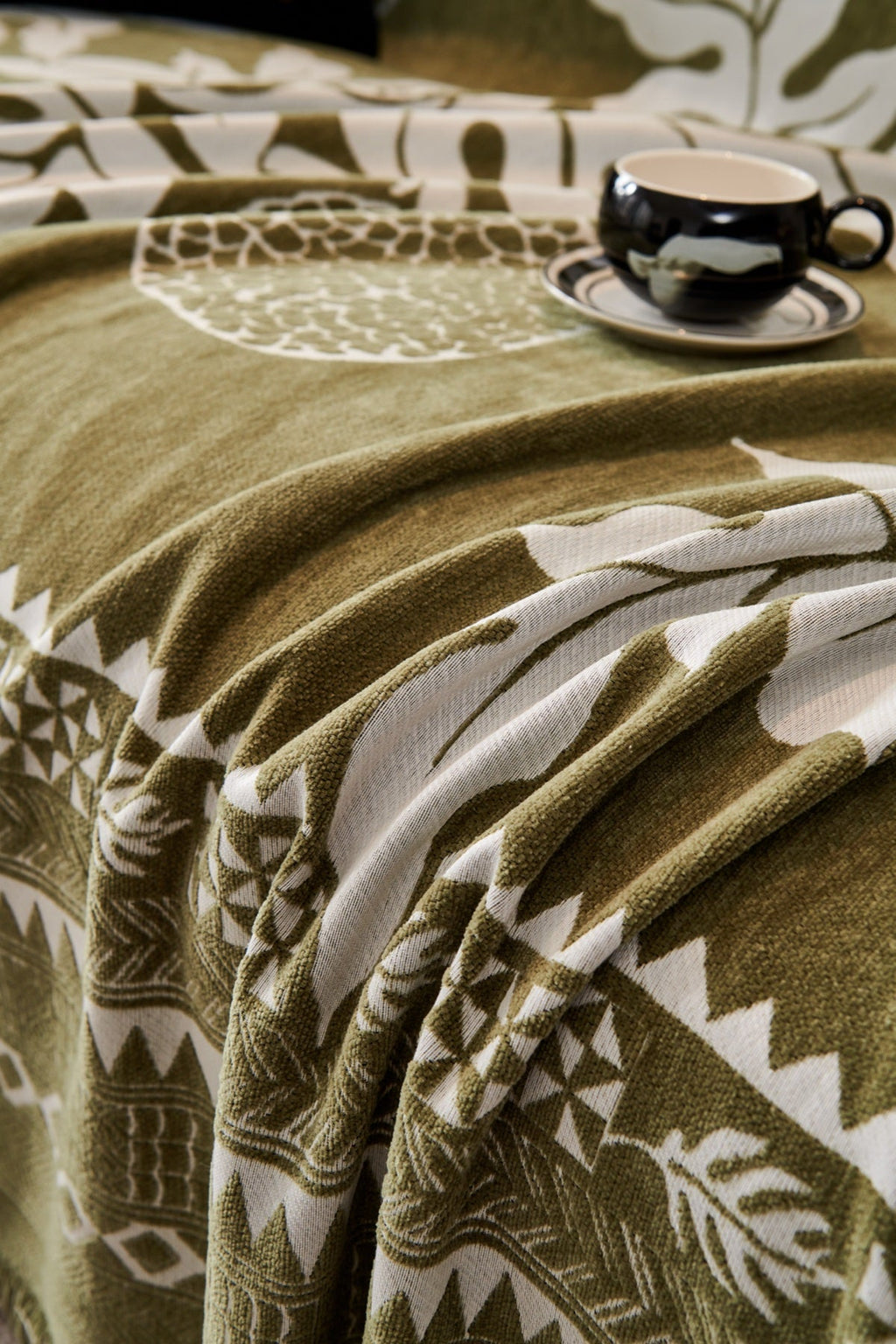 Sofa Decor Amalfi Palm Jacquard Sofa Throw Cover in Olive Palm - palm jacquard sofa throw cover styled couch cover in the UK, image 50