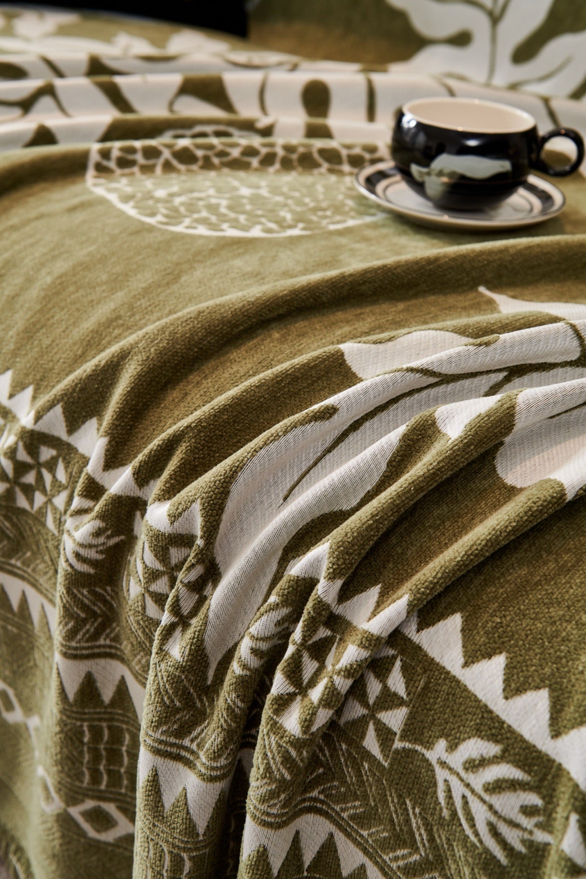 Sofa Decor Amalfi Palm Jacquard Sofa Throw Cover in Olive Palm - palm jacquard sofa throw cover styled couch cover in the UK, image 50