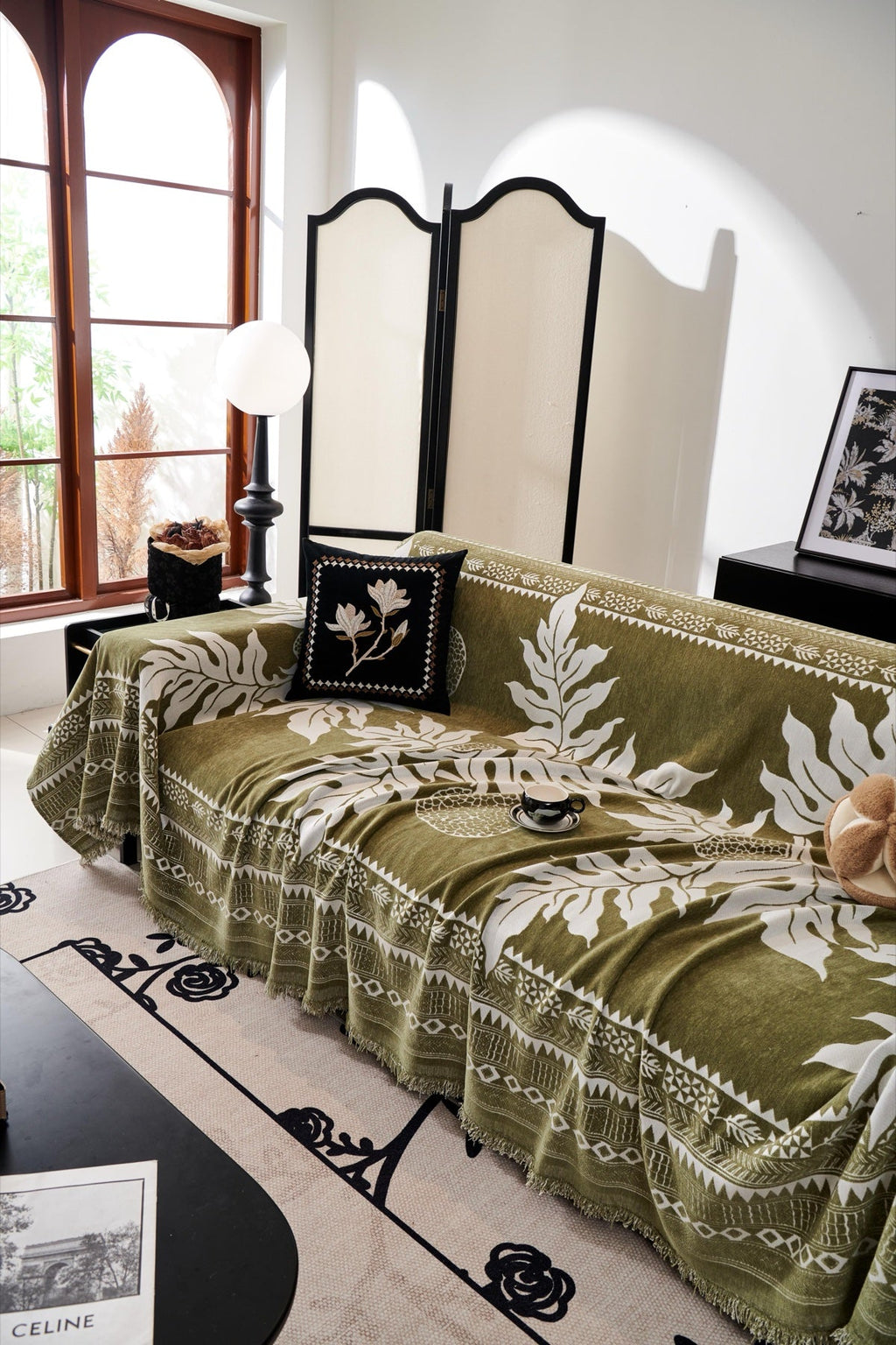 Sofa Decor Amalfi Palm Jacquard Sofa Throw Cover in Olive Palm - palm jacquard sofa throw cover styled couch cover in the UK, image 51