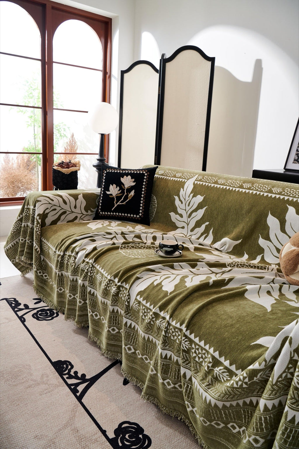 Sofa Decor Amalfi Palm Jacquard Sofa Throw Cover in Olive Palm - palm jacquard sofa throw cover styled couch cover in the UK, image 52
