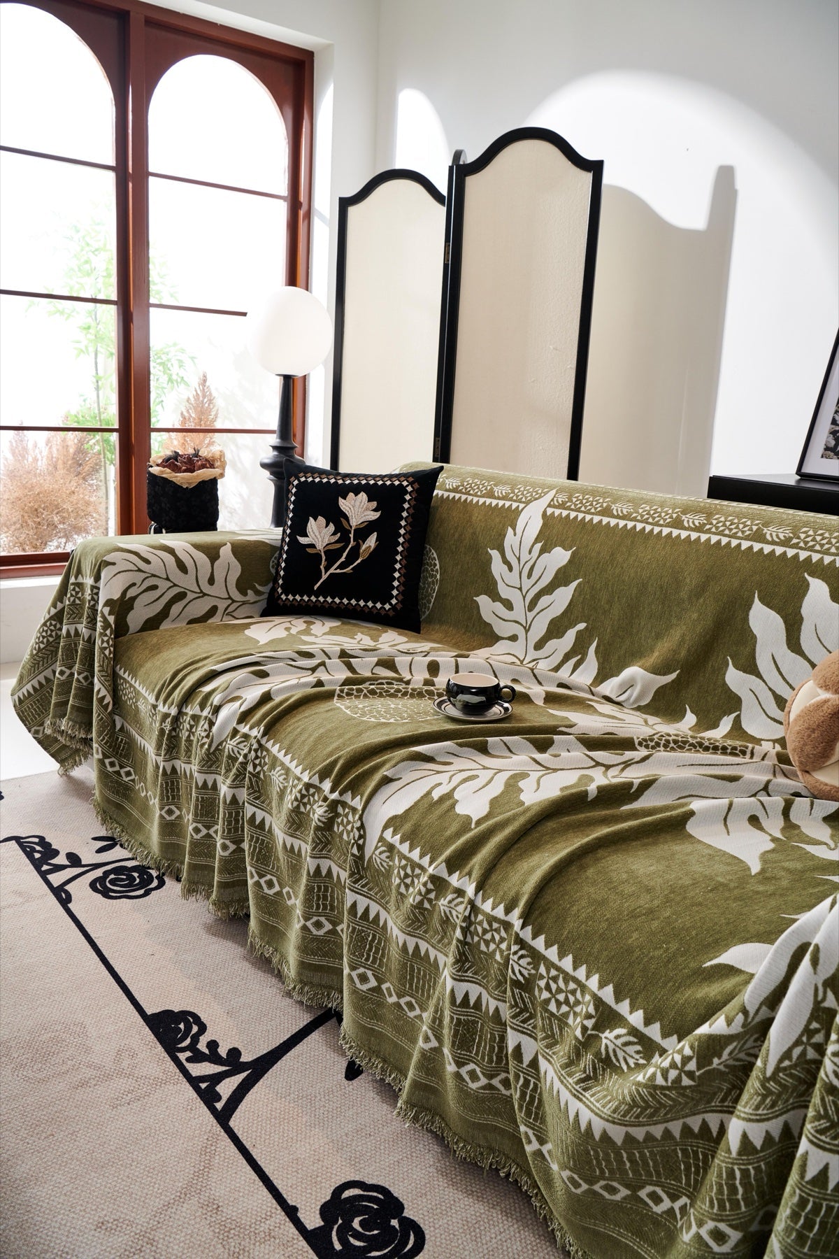 Sofa Decor Amalfi Palm Jacquard Sofa Throw Cover in Olive Palm - palm jacquard sofa throw cover styled couch cover in the UK, image 52