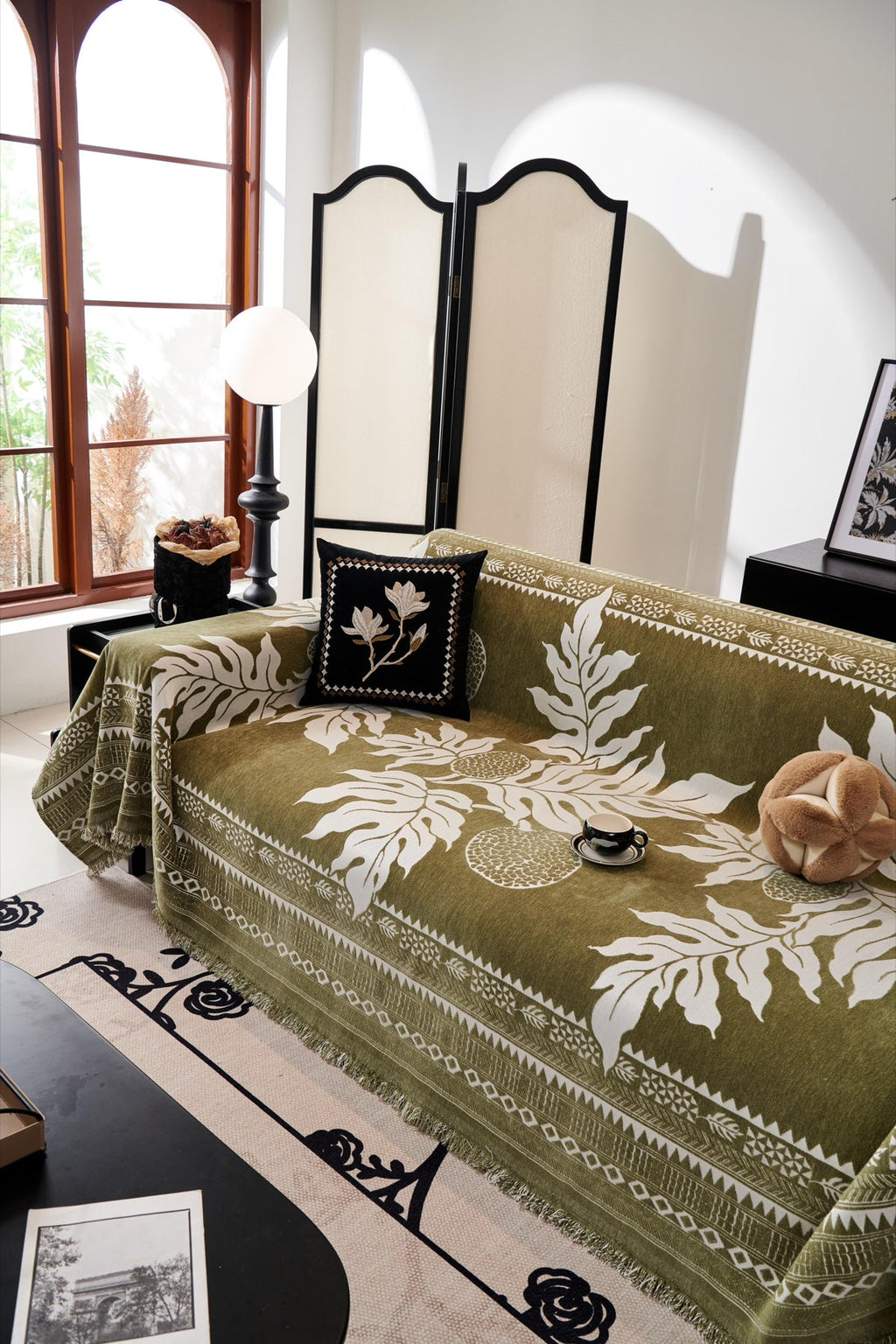 Sofa Decor Amalfi Palm Jacquard Sofa Throw Cover in Olive Palm - palm jacquard sofa throw cover styled couch cover in the UK, image 53