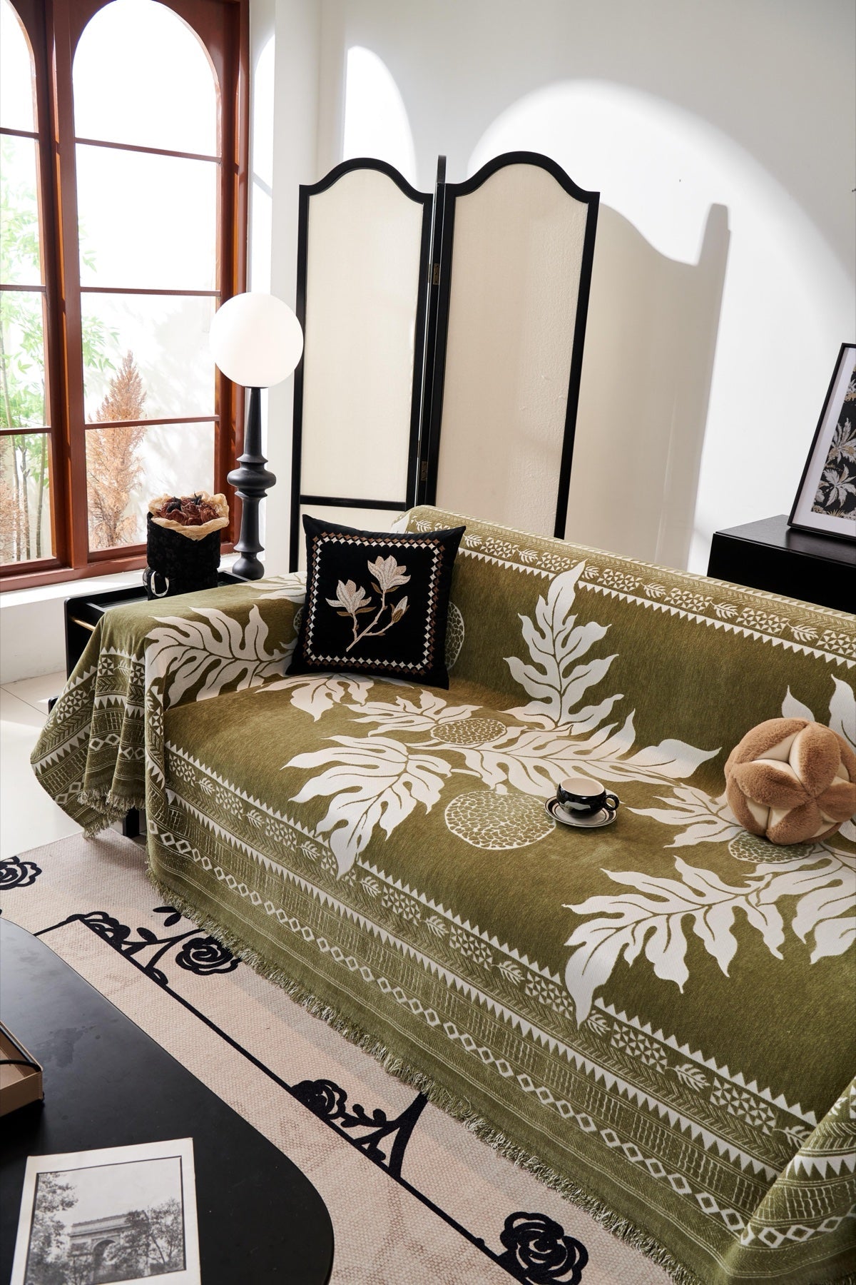 Sofa Decor Amalfi Palm Jacquard Sofa Throw Cover in Olive Palm - palm jacquard sofa throw cover styled couch cover in the UK, image 53