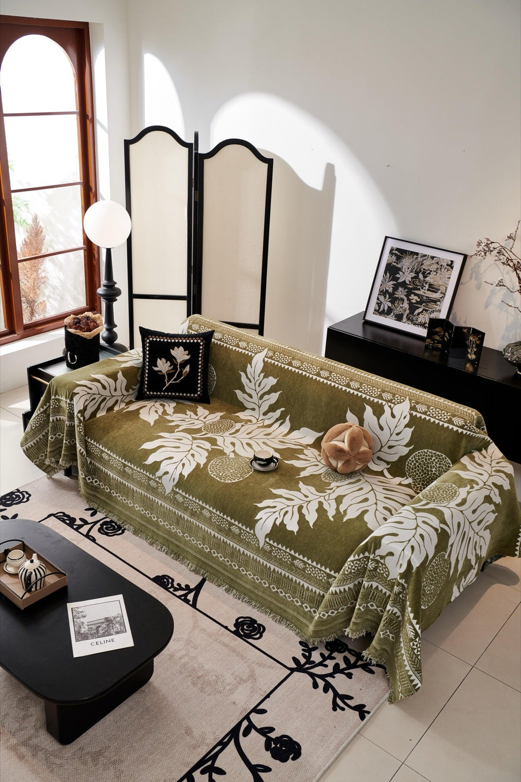 Sofa Decor Amalfi Palm Jacquard Sofa Throw Cover in Olive Palm - palm jacquard sofa throw cover styled couch cover in the UK, image 55