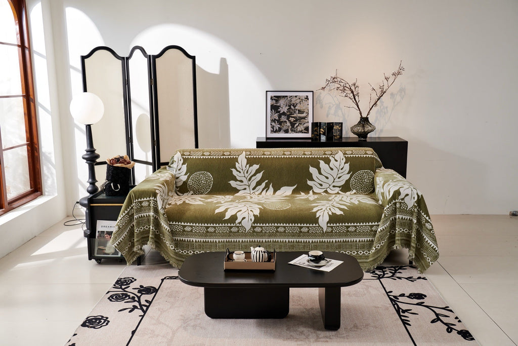 Sofa Decor Amalfi Palm Jacquard Sofa Throw Cover in Olive Palm - palm jacquard sofa throw cover full sofa styling in the UK, image 56