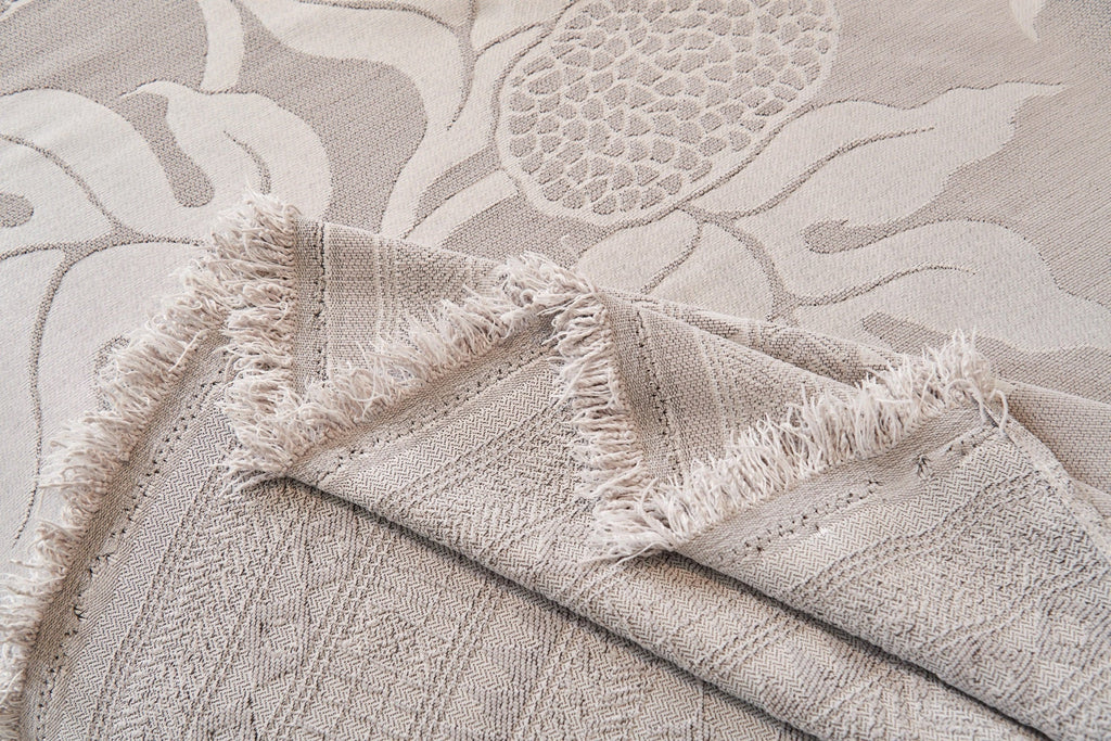 Sofa Decor Amalfi Palm Jacquard Sofa Throw Cover in Silver Palm - palm jacquard sofa throw cover fabric and edge detail in the UK, image 1