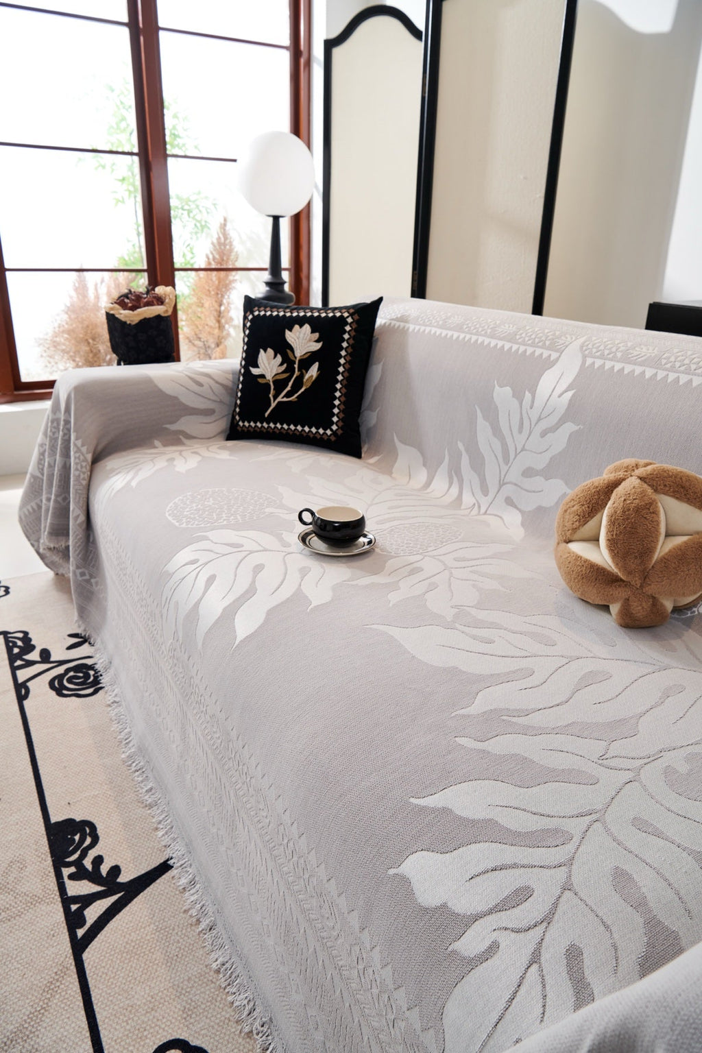 Sofa Decor Amalfi Palm Jacquard Sofa Throw Cover in Silver Palm - palm jacquard sofa throw cover styled couch cover in the UK, image 11